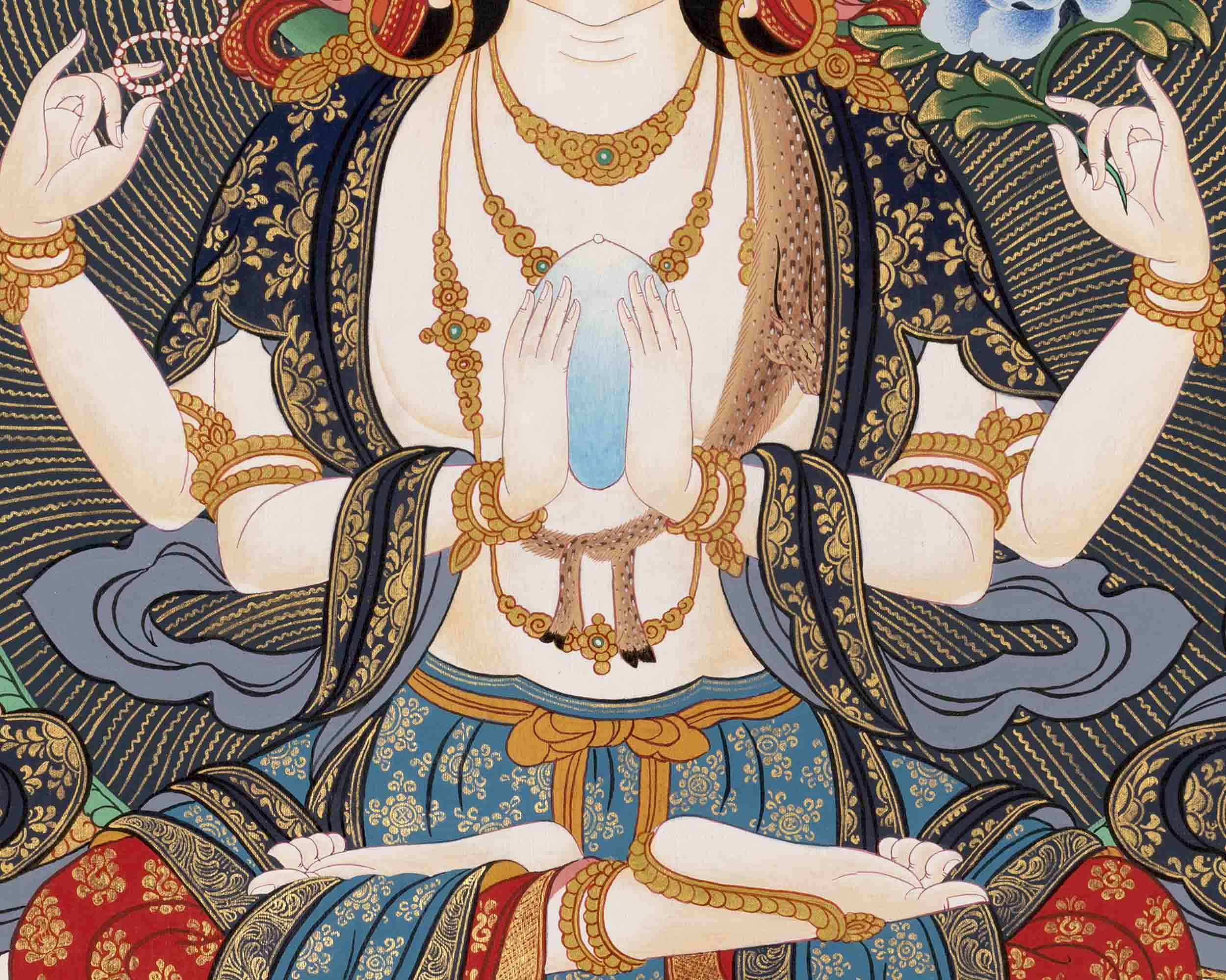 Avalokitesvara Chengrezig Thangka | Religious Buddhist Art | Wall Decors
