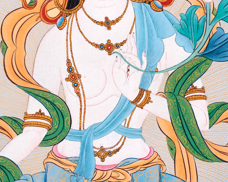 White Tara Buddha Thangka | Hand Painted Tibetan Buddhist Art