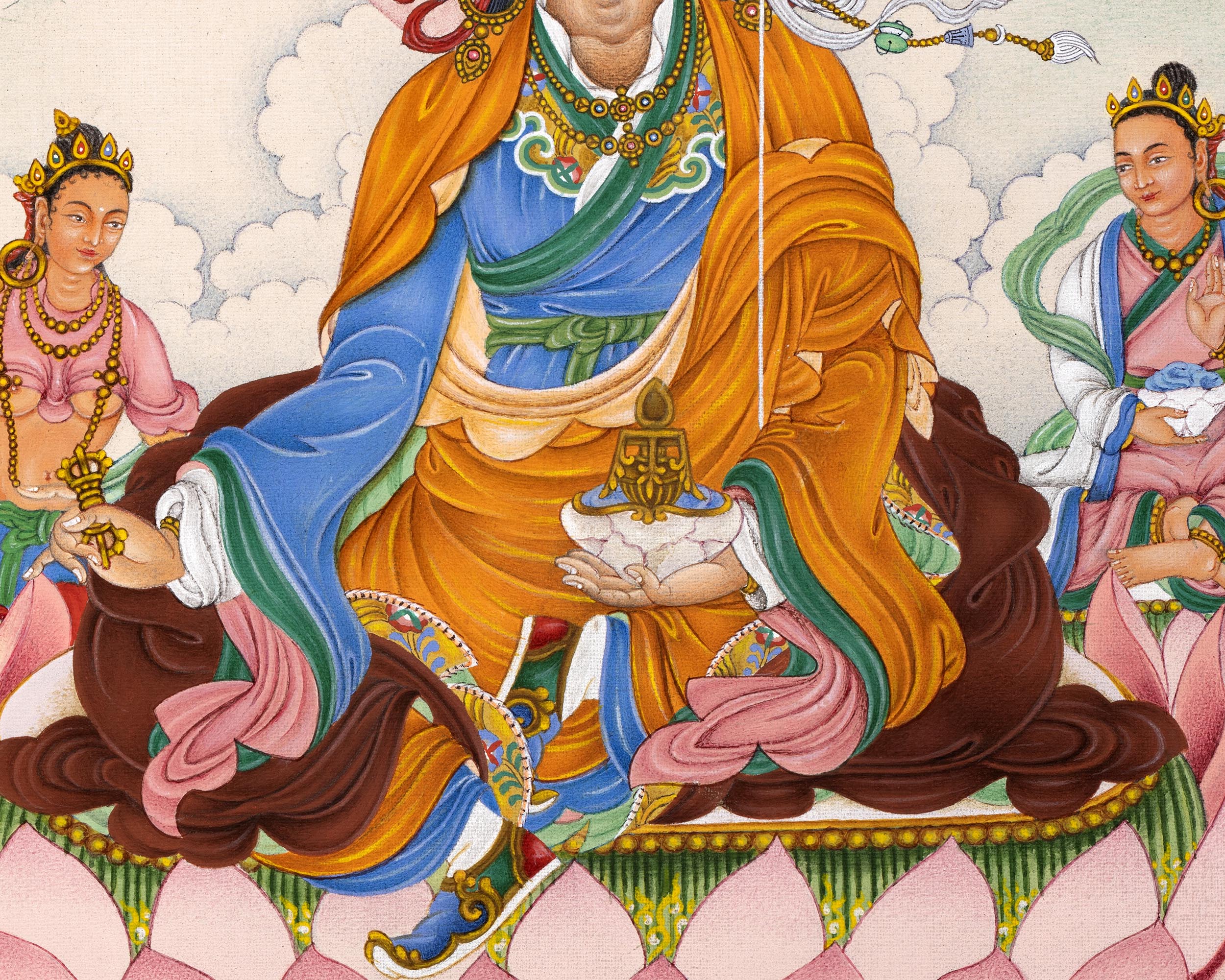 Guru Rinpoche With Others Thangka | The Precious Guru | Himalayan Buddhist Thangka Print
