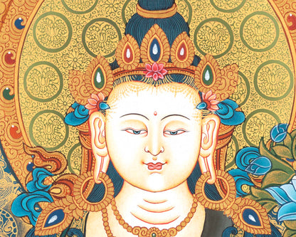 4 Armed Chengrezig Buddha | Horizontal Original Thangka Painting