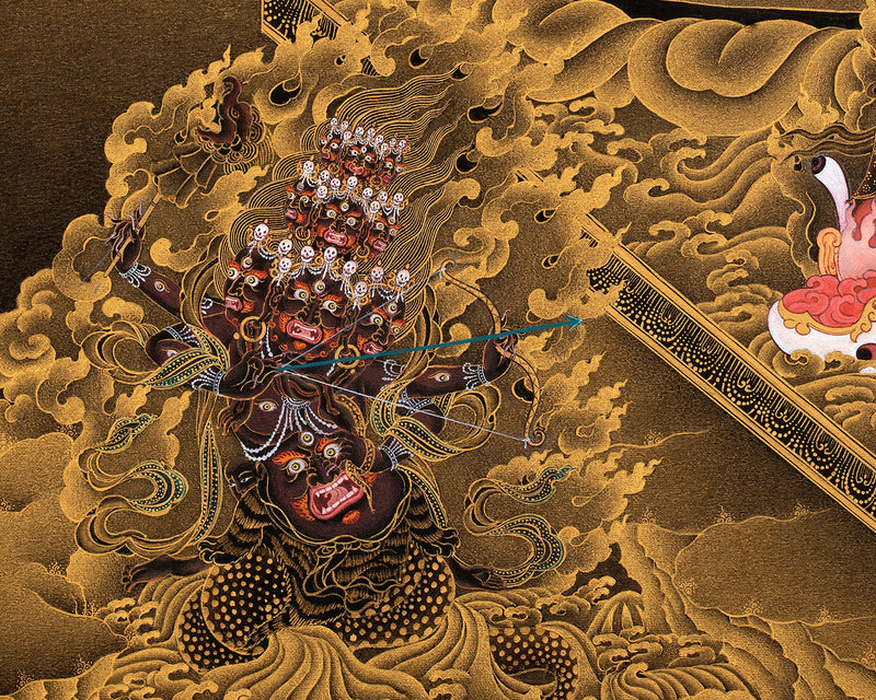 Ekajati Rahula And Dorje Legpa | Three Nyingma Protectors | Black and Gold Thangka