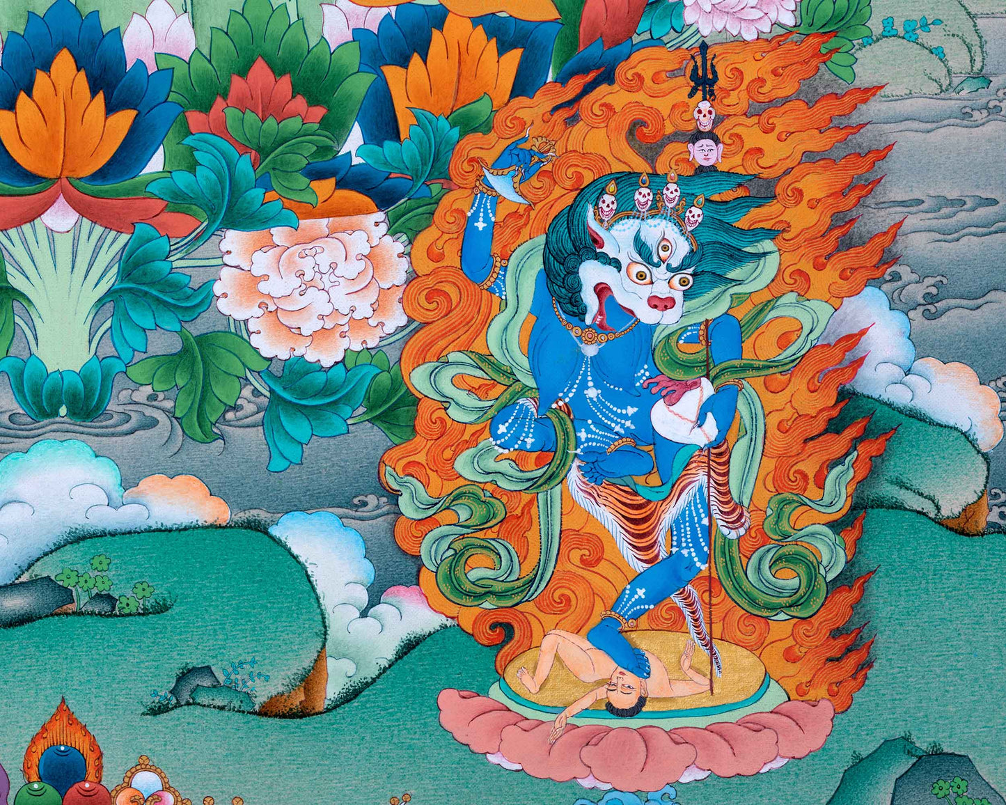 Traditional Tibetan Buddhist Art For Padmasambhava Day Celebration | Guru Rinpoche With Guru Dragpo and Singhamukha