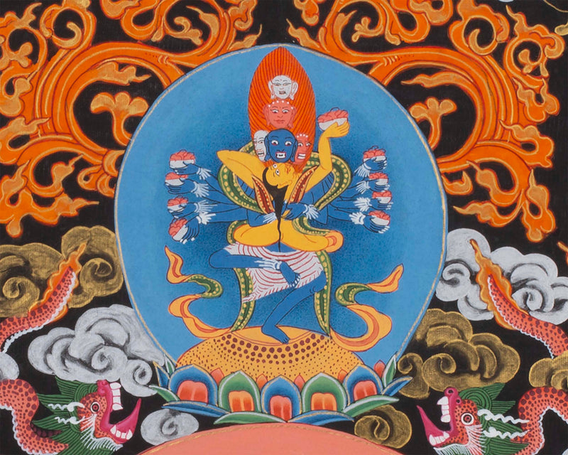 Kalachakra Deity Thangka | Kalachakra Yidam with his consort Vishvamata
