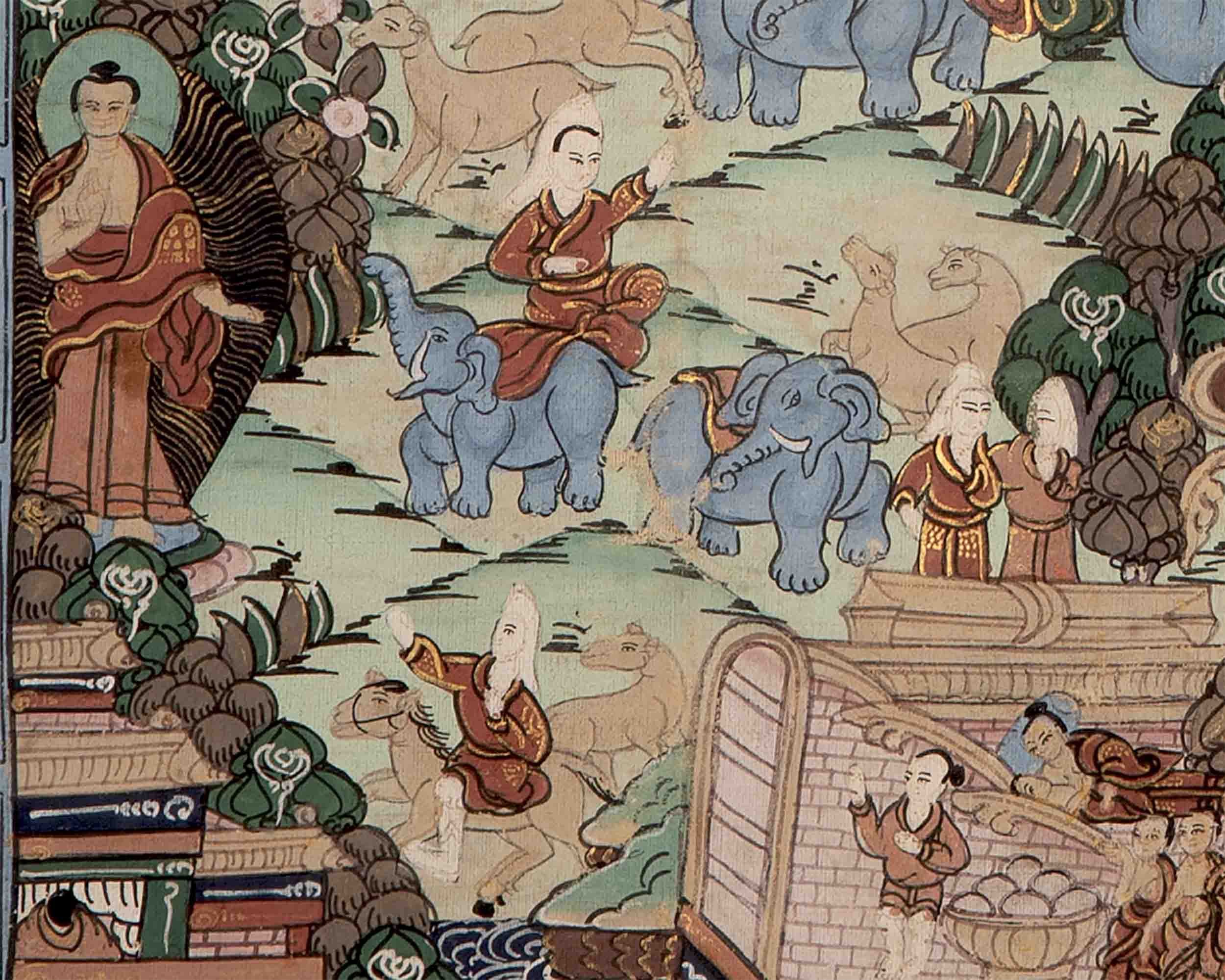 Buddha life Story Thangka | Wall Decoration Painting with Brocade