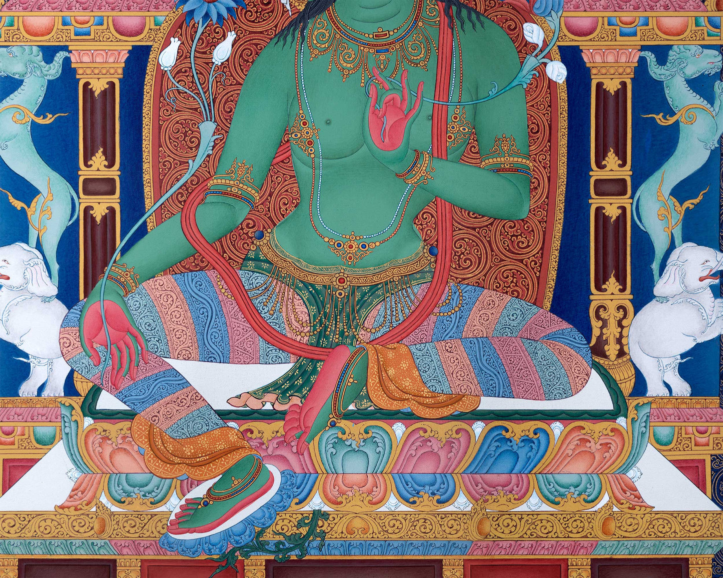 Green Tara Thangka Print, Canvas Digital Print