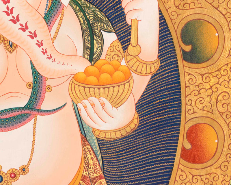 Ganesh Thangka Painting |  Hand Painted Buddhist Artwork