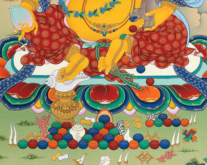 Yellow Dzambhala Canvas Print | Print for Wealth and Prosperity | Himalayan Wall Decorations
