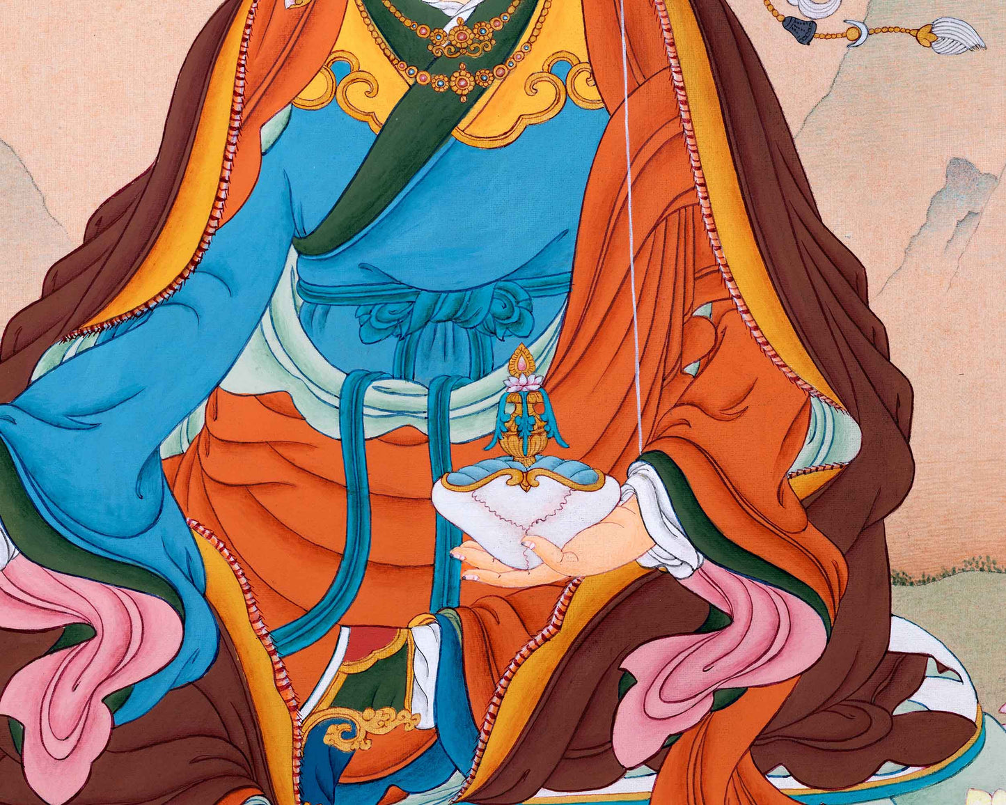 Guru Padmasambhava Teachings Practice Thangka Painting | Traditionaly Hand-Painted Lotus Born Master Thangka Art