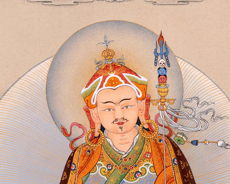 Padmasambhava Painting | Guru Rinpoche with Consorts and Amitabha Buddha