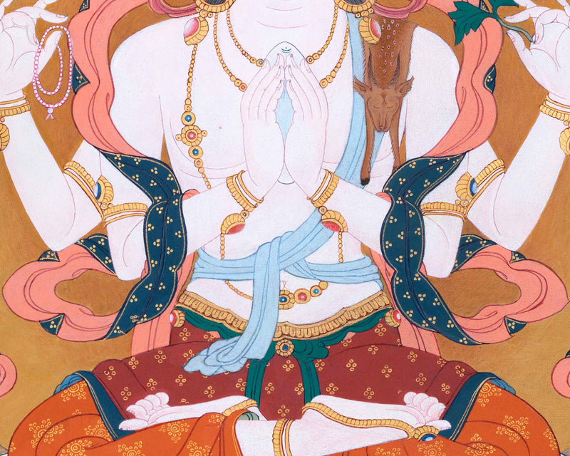 Traditional Tibetan Thangka For Chenrezig Mantra Practice | The Bodhisattva Of Compassion Art On Cotton Cavnas