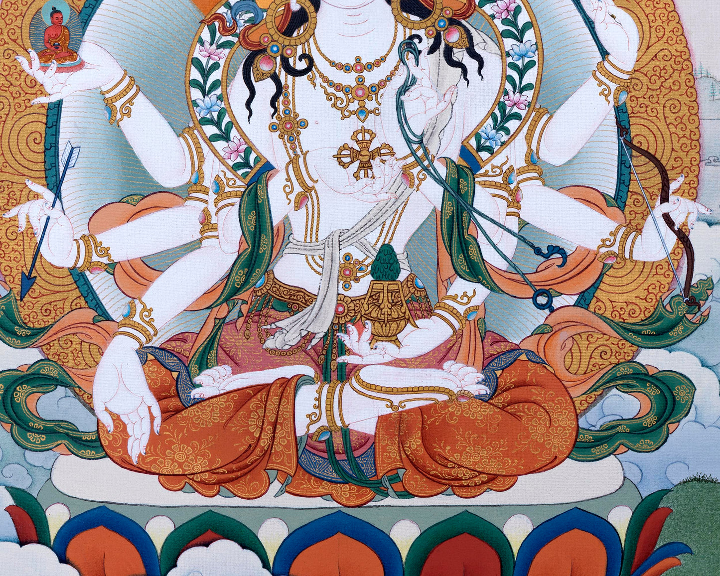 Namgyalma With Amitayus and White Tara Thangka Print | High Quality Giclee Canvas Print