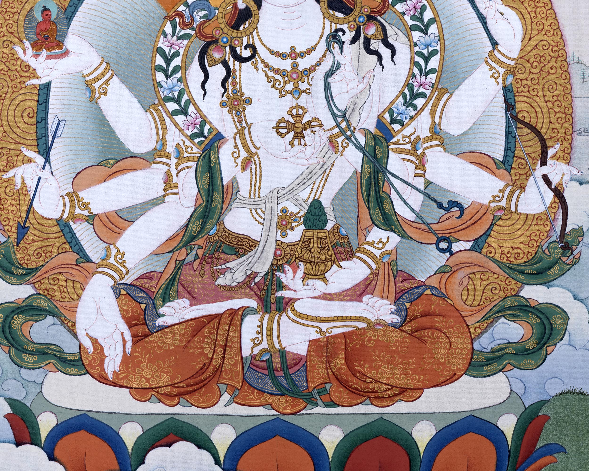 Namgyalma With Amitayus and White Tara Thangka Print | High Quality Giclee Canvas Print
