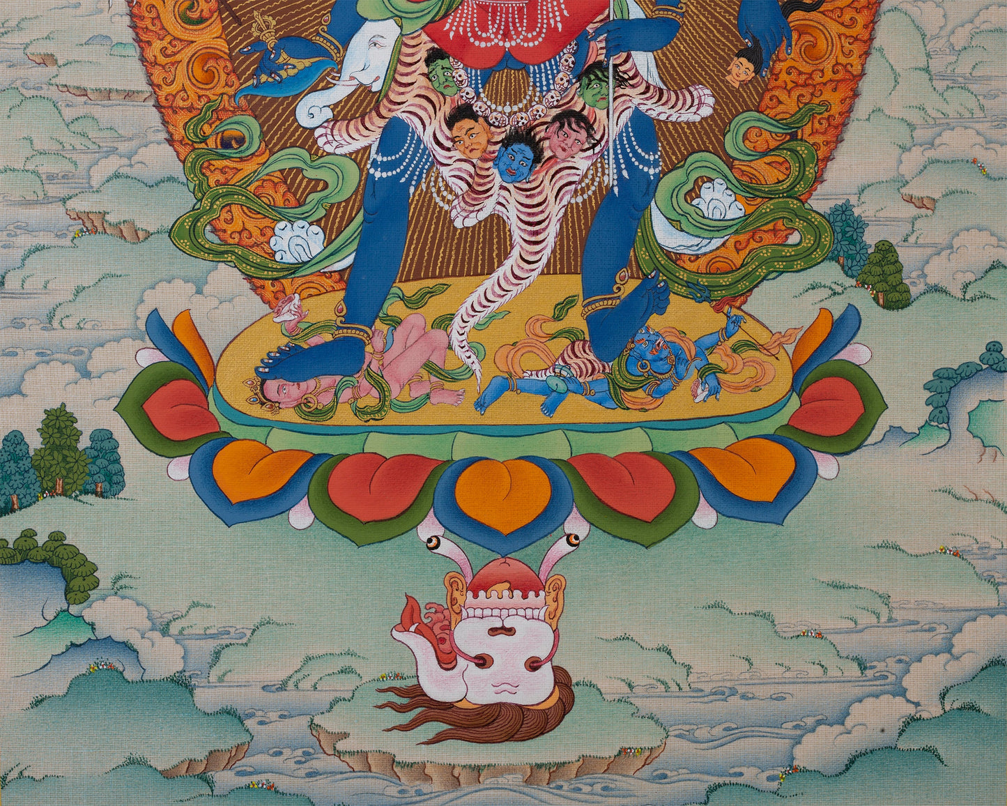 12 Armed Chakrasamvara- Vajravarahi, Tibetan Thangka Painting in Natural Stone Colors