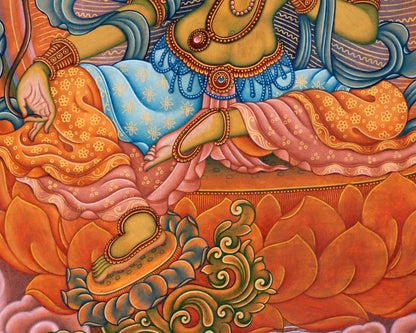 High-Quality Pauba Art For Green Tara Altar | Traditional Nepali Canvas Print For Wall Hanging