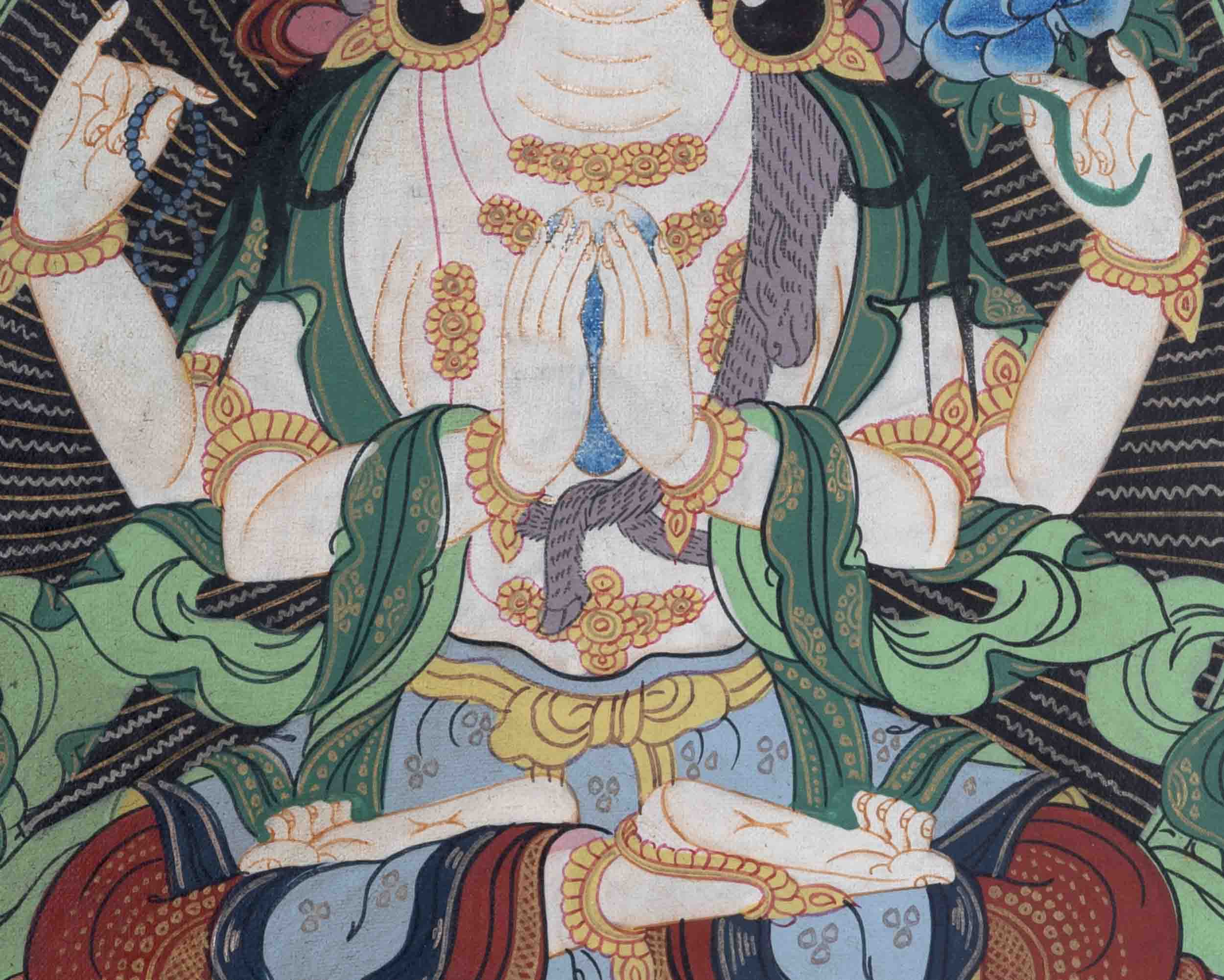 Avalokitesvara Chenresig Thangka | Oil Varnished Painting | Wall Decors