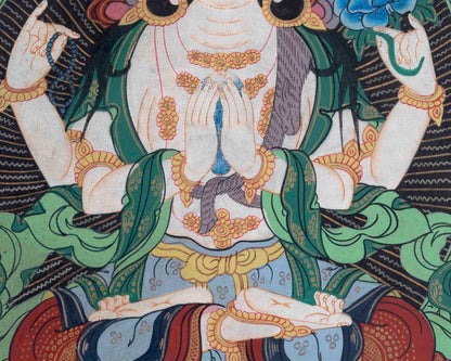 Avalokitesvara Chenresig Thangka | Oil Varnished Painting | Wall Decors