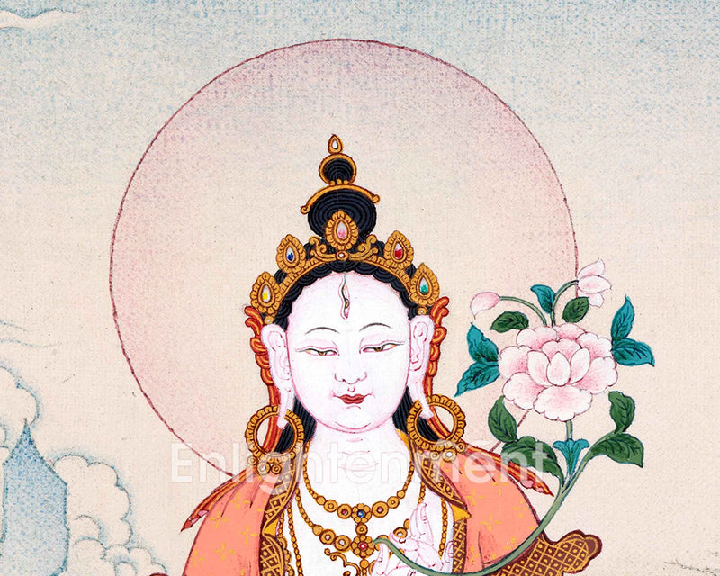 White Tara Deity Thangka | Goddess of Compassion and Longevity | Hand-Painted Tibetan Buddhist Art