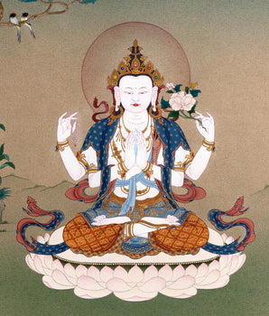 Avalokiteshvara, Chenrezig Thangka Painting, Traditional Karma Gadri Thangka
