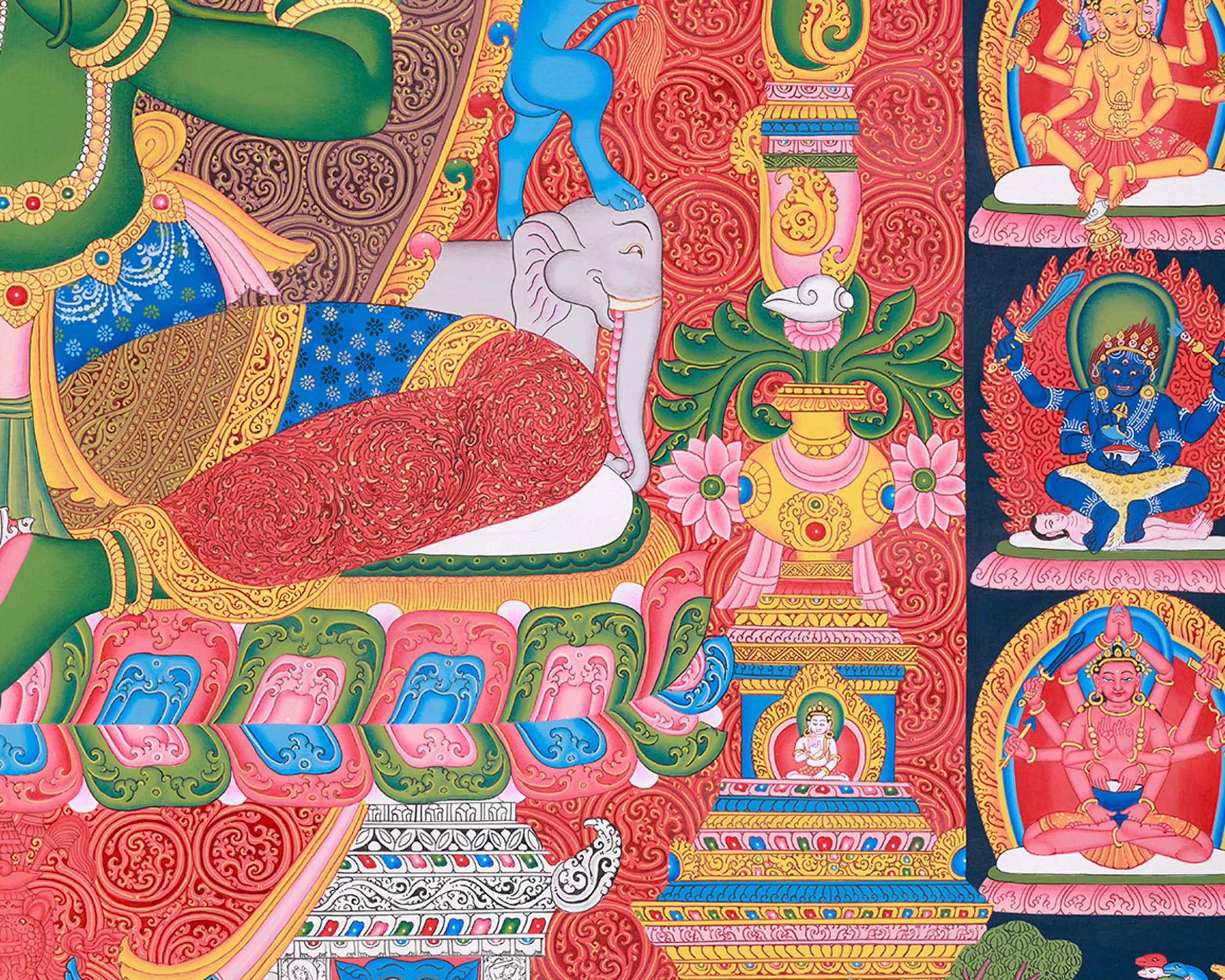 Green Tara and Divine Deities Thangka | Religious Hand Painted Art | Spiritual Decors