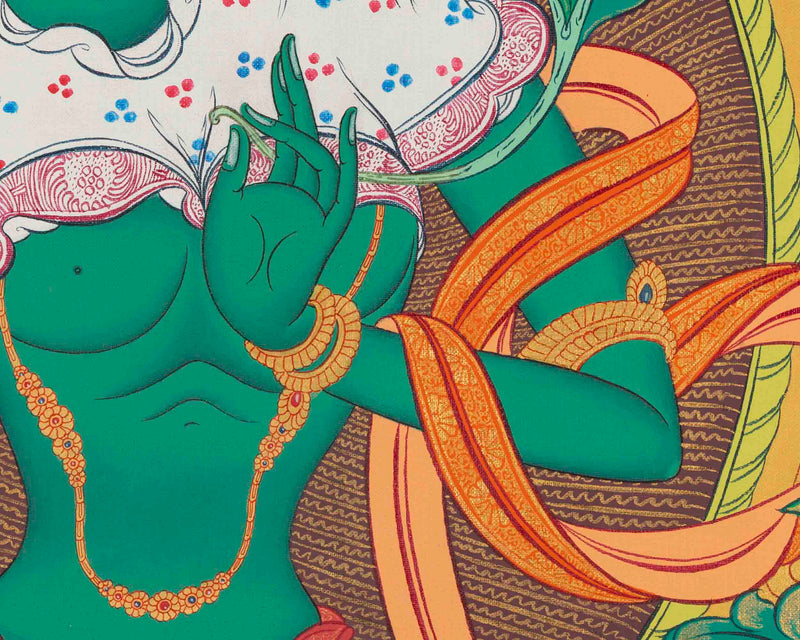 Green Tara Thangka | Healing Tara Painting | Traditional Artwork