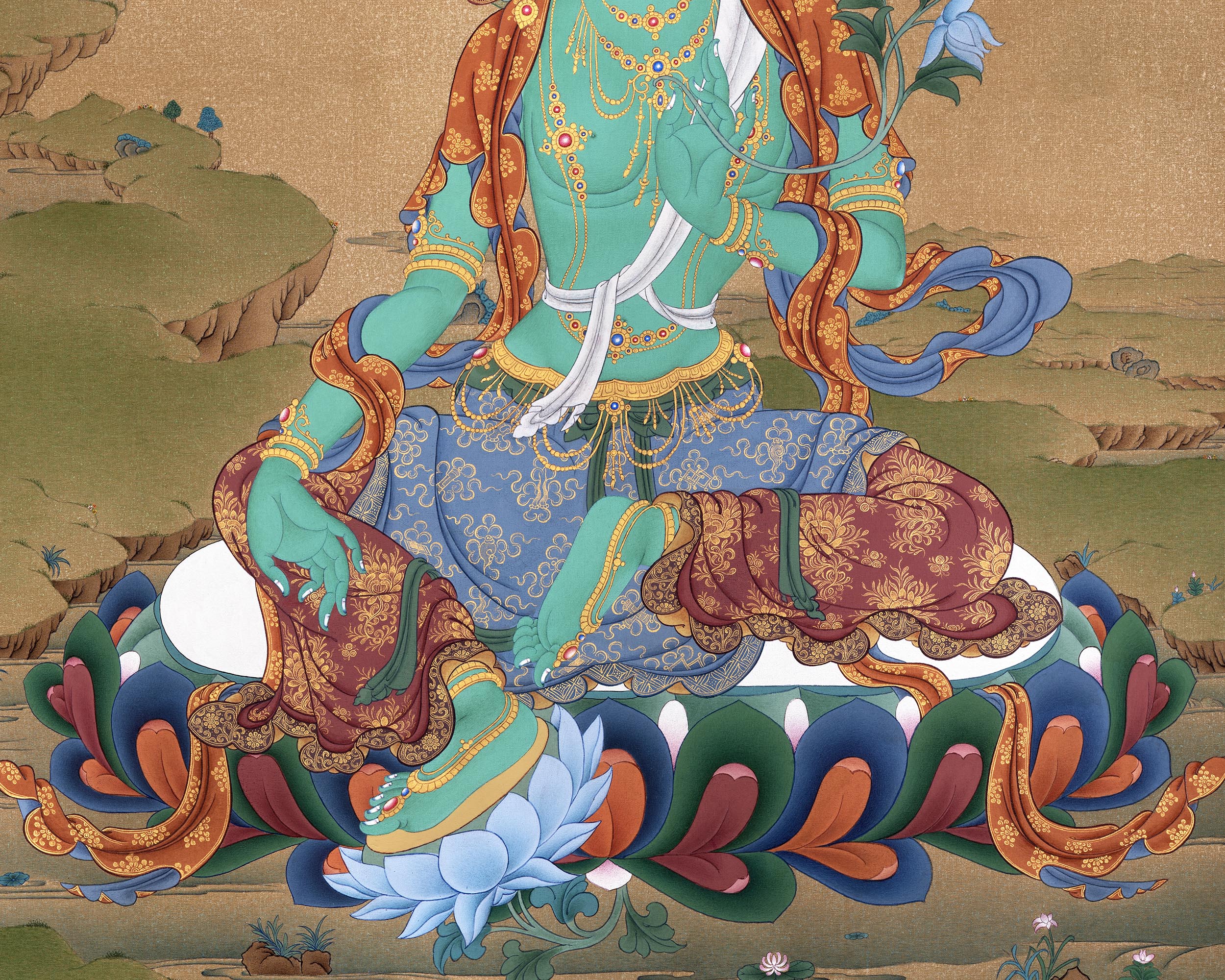 Green Tara Thangka Print | Buddhist Painting  | Digital Canvas Print