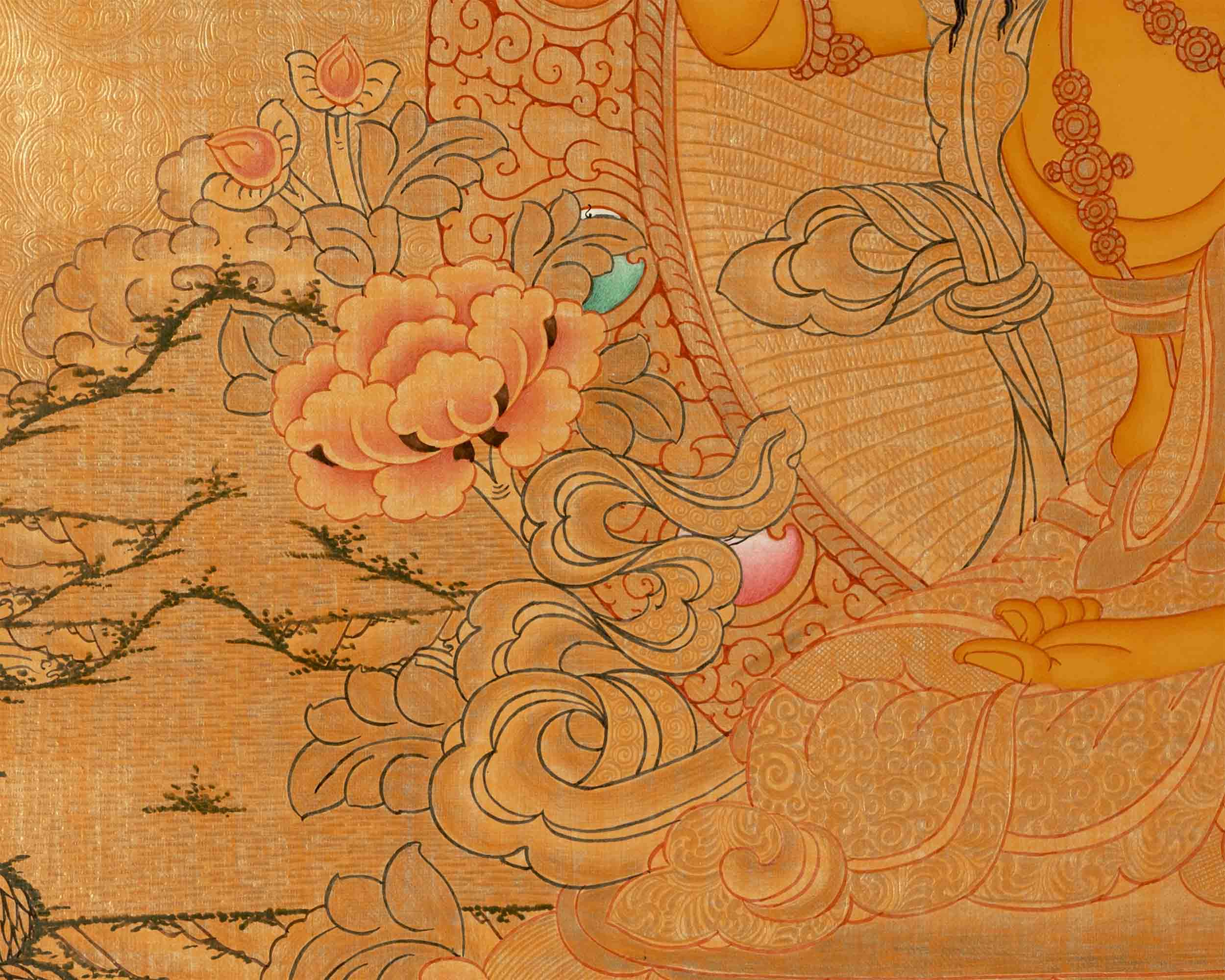 Gold Manjushri Thangka | Tibetan Buddhist Wall Decor Art