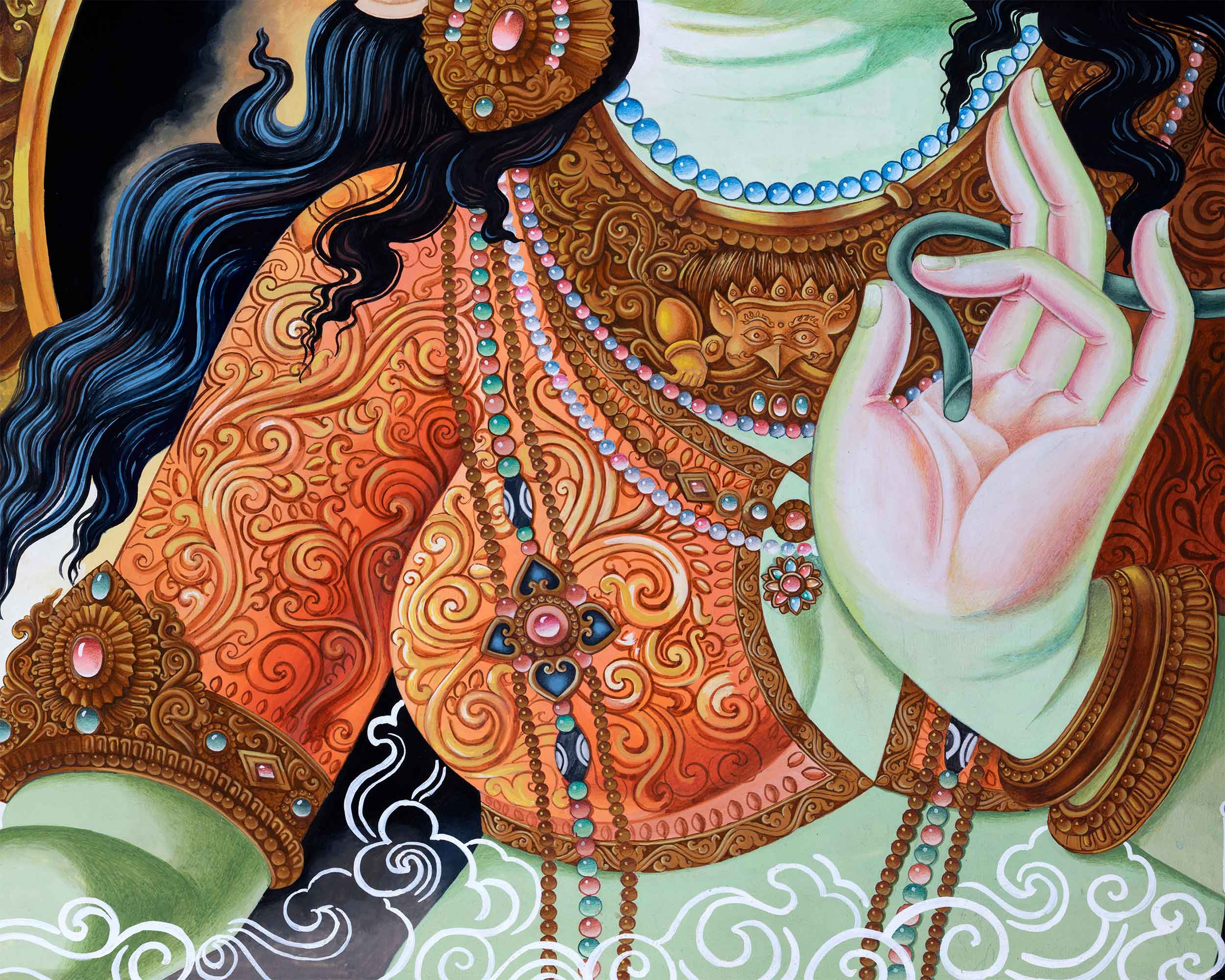 Green Tara Mantra Symbol Newari Print | Mother Of All Buddhas, Green Tara Print For Wall Hanging