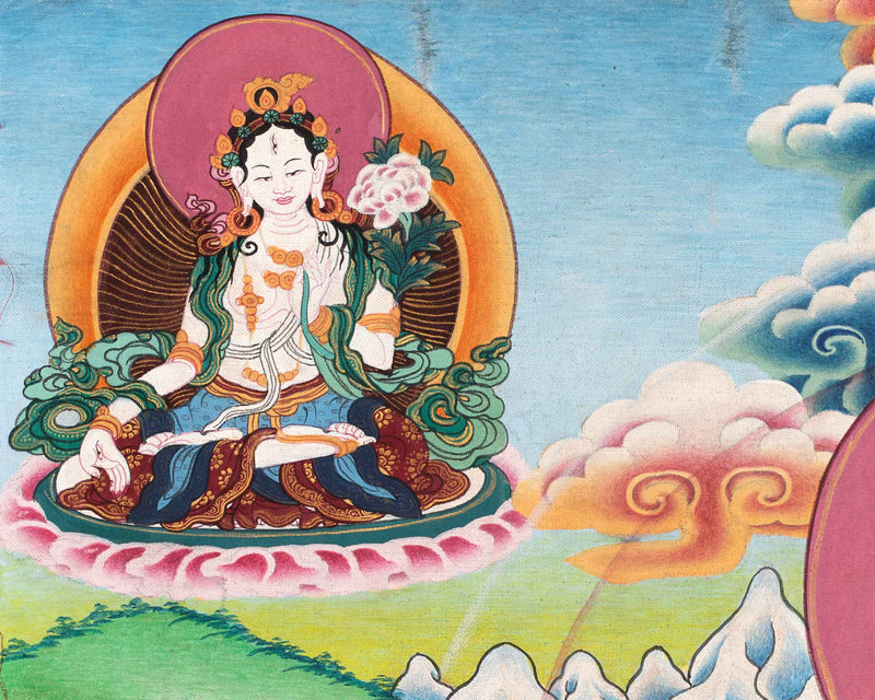 High-Quality Avalokiteshvara Mantra Practice Thangka Print | Chenrezig The Principle Patron Deity Of Tibet Wall Hanging