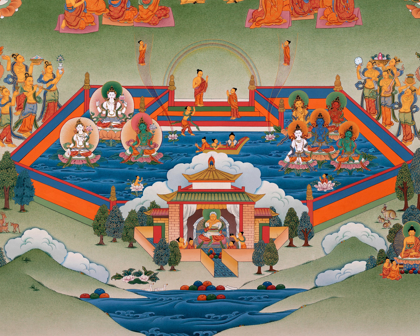 Buddha Amitabha Pureland Thangka, High Quality Giclee Canvas Print, Digital Print