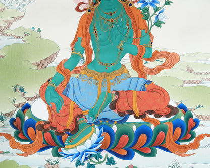 Green Tara Thangka Print | Buddhist Painting Canvas Print