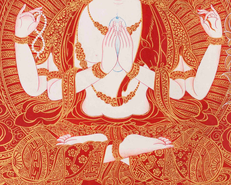 Avalokiteshvara Chengrezig Thangka | Bodhisattva Of Compassion | Wall Decors