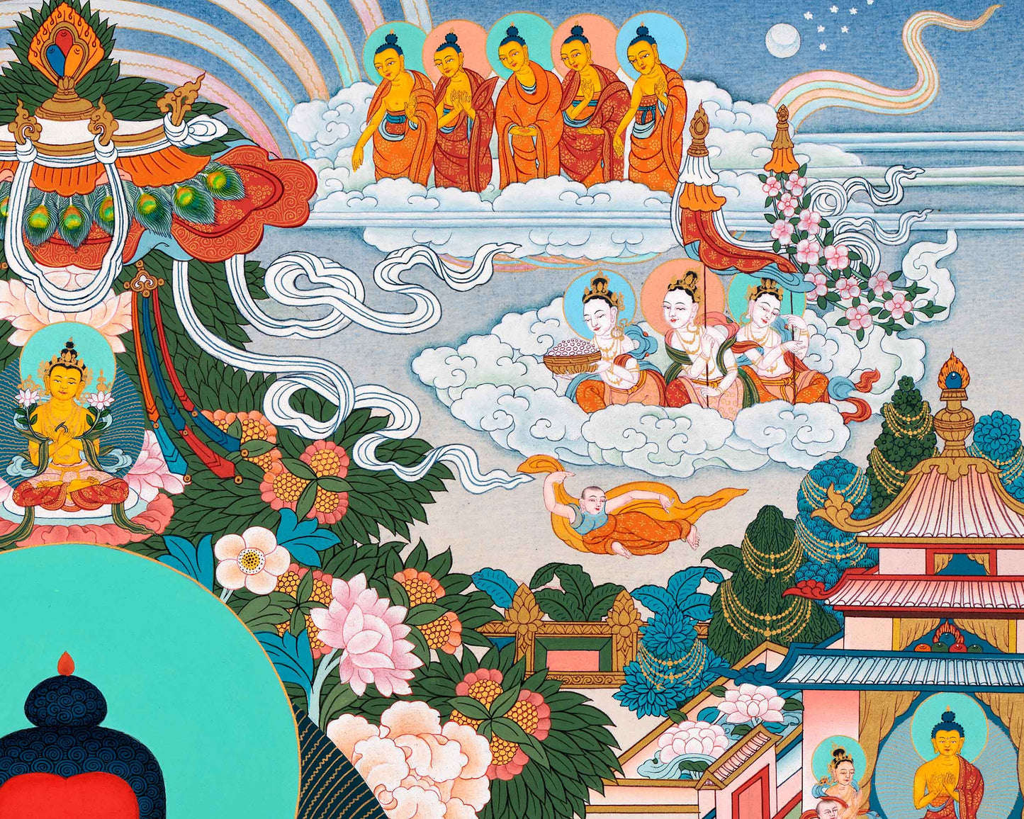 Amitabha Buddha Pure Land Thangka | Tibetan Thangka Hand painted in Enlightenment Studio