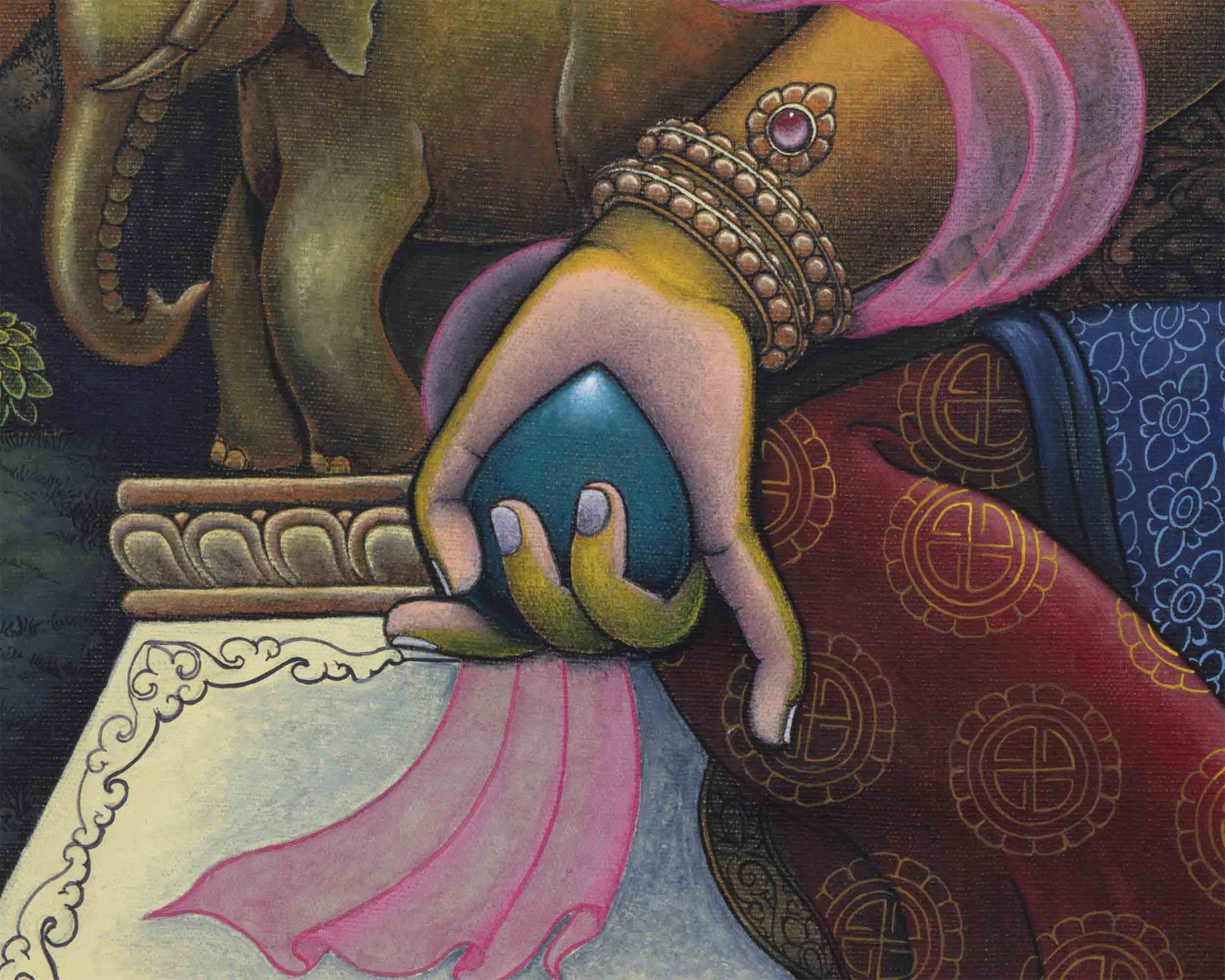Dzambhala, The Tibetan Deity Of Wealth Nepali Painting| Traditional Newari Giclee Canvas rint