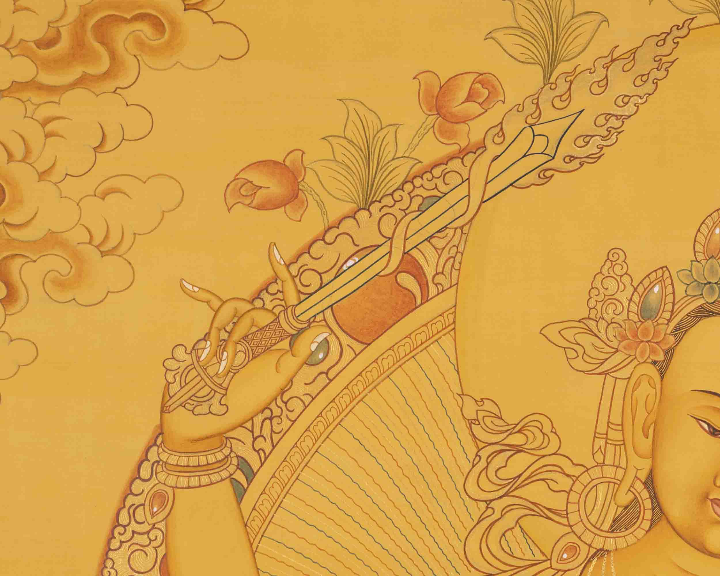 Original Manjushree Thangka | Full 24K Gold Style | Religious Wall Decors