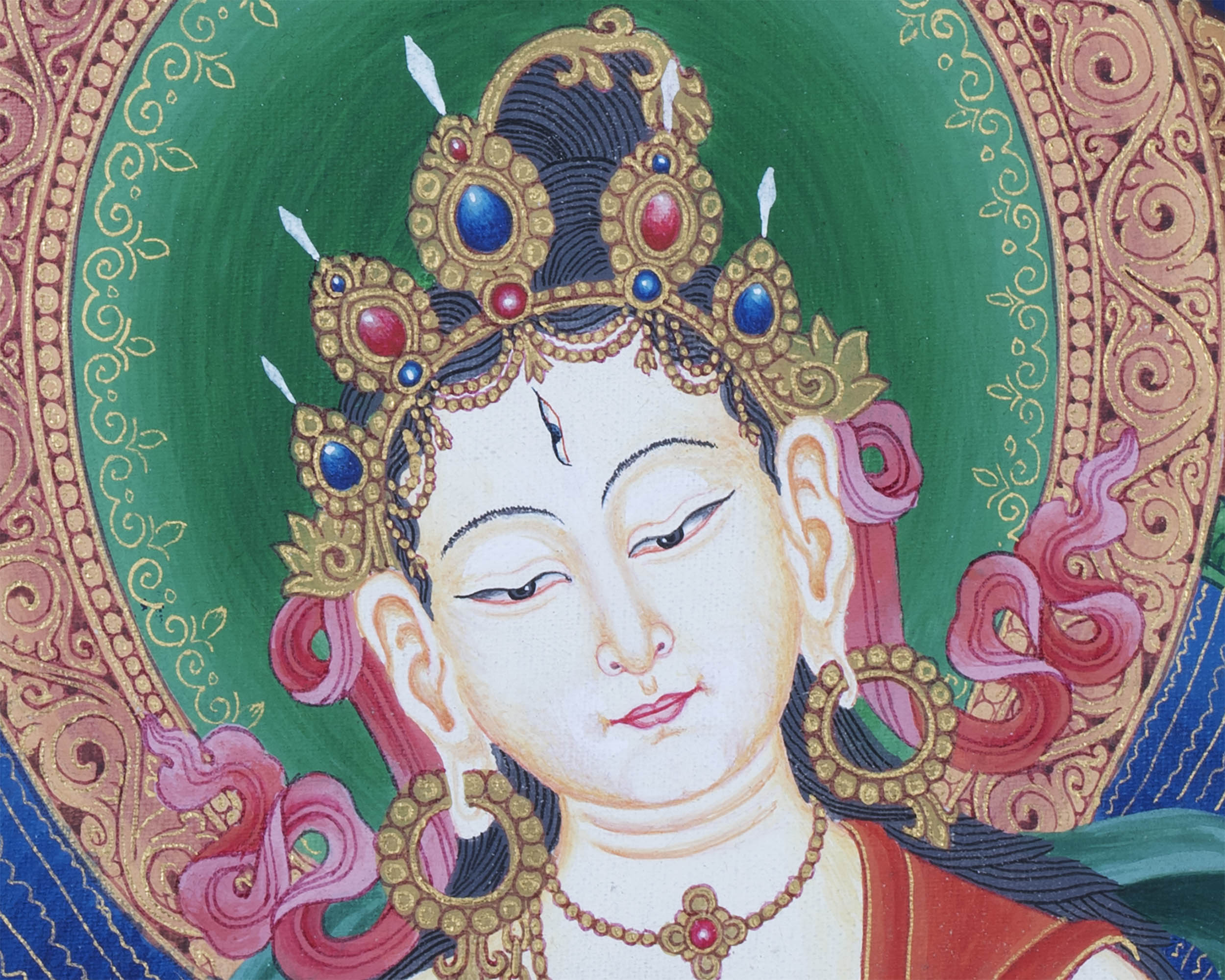 Tibetan Green Tara | Newari Paubha Art of Mother Tara