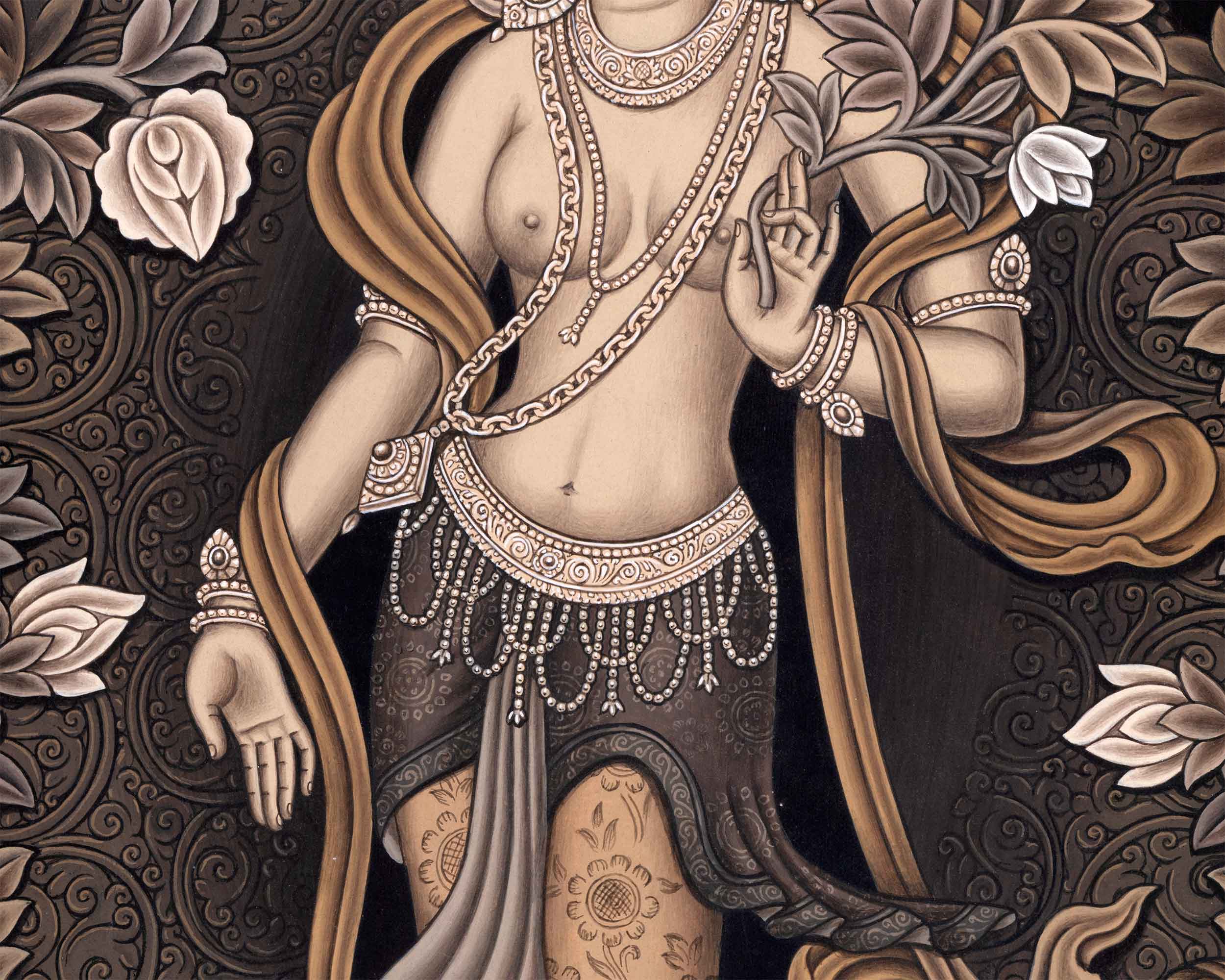 Mother Tara Mantra Practice Thangka Print | Newari Pauba Print For Mindfulness & Meditation