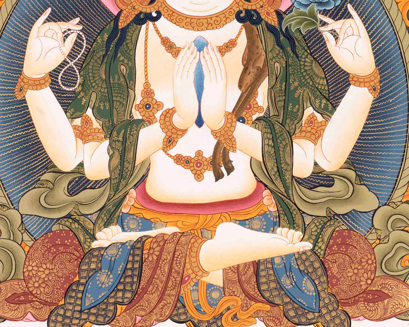 Avalokiteshvara Chengrezig | Wall Hanging Yoga Canvas Thangka