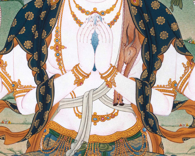 Chenrezig Thangka | Handmade Compassion Deity Painting | Artwork