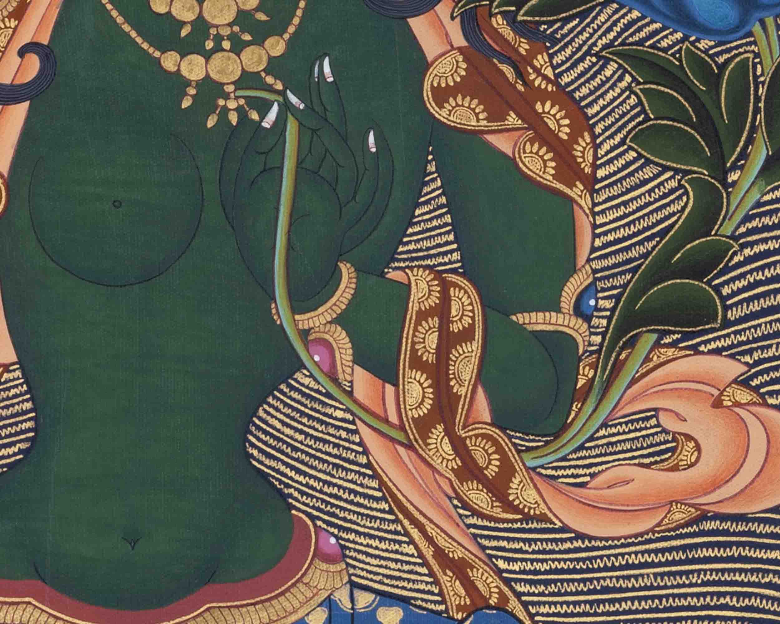 Female Bodhisattva Tara | Green Tara Thangka | Wall Decoration Art