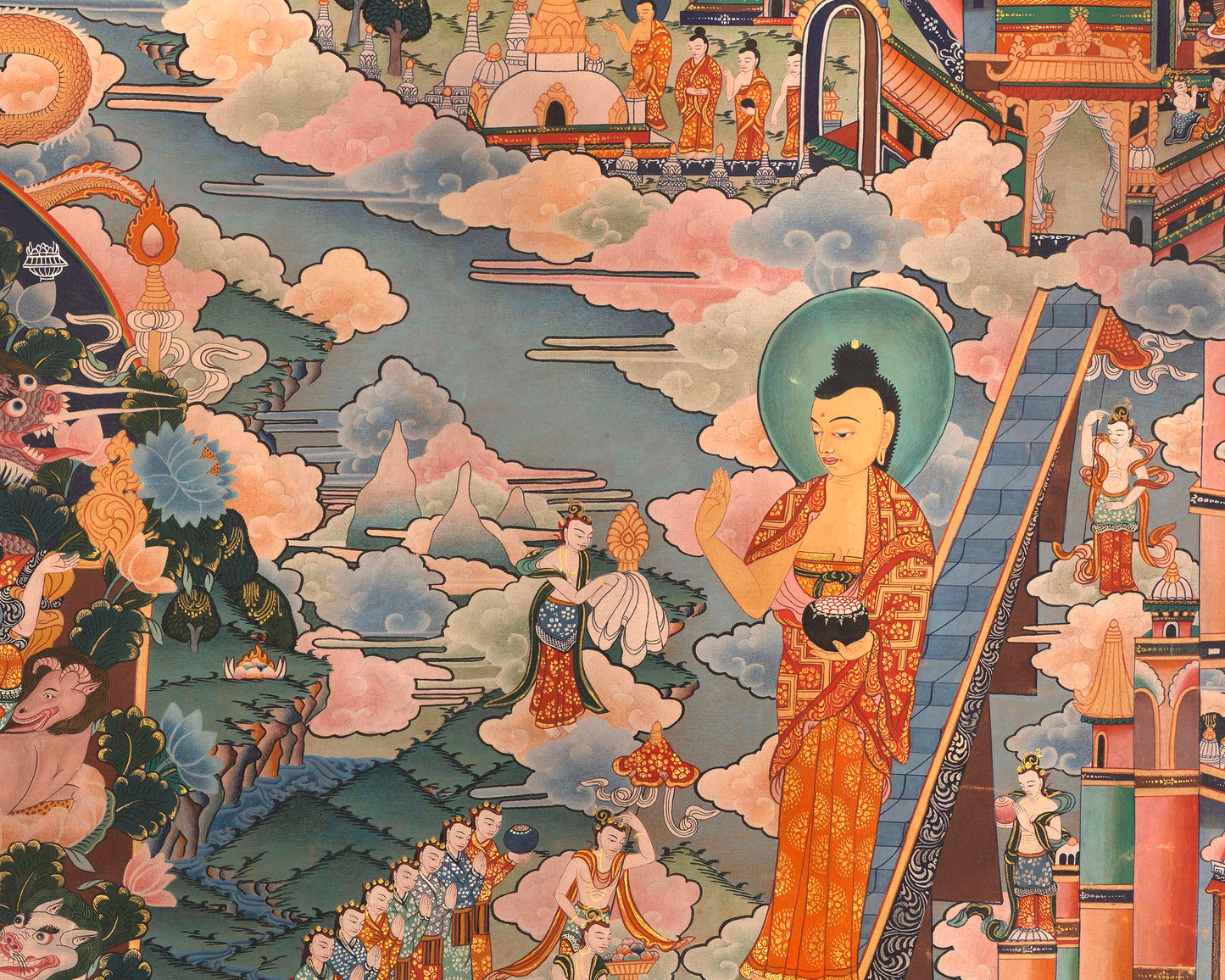 Shakyamuni Buddha Life Story | Vintage Original Hand-Painted Thangka