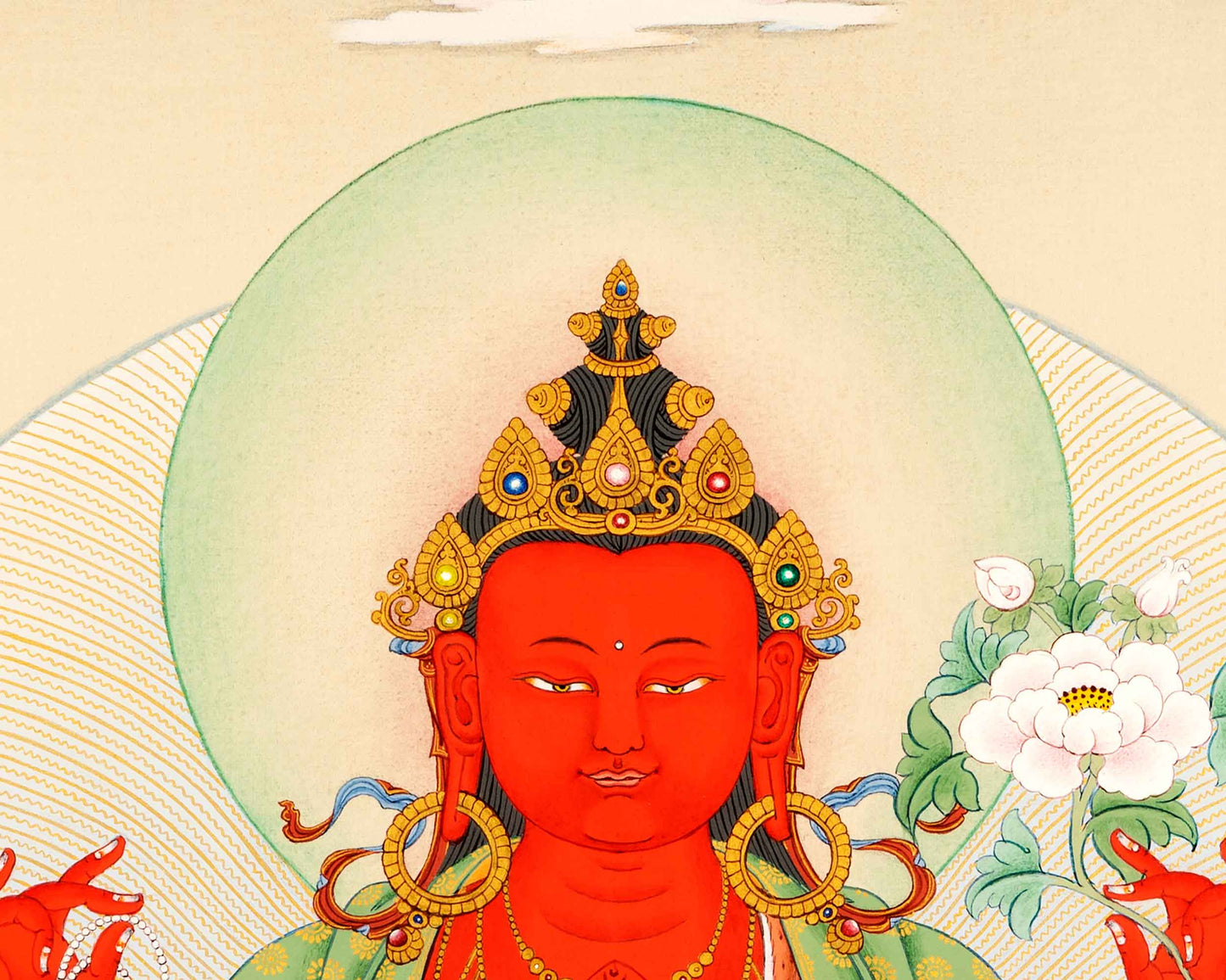 Red Chenrezig With Amitabha Buddha, Gyalwa Gyasto Thangka Print