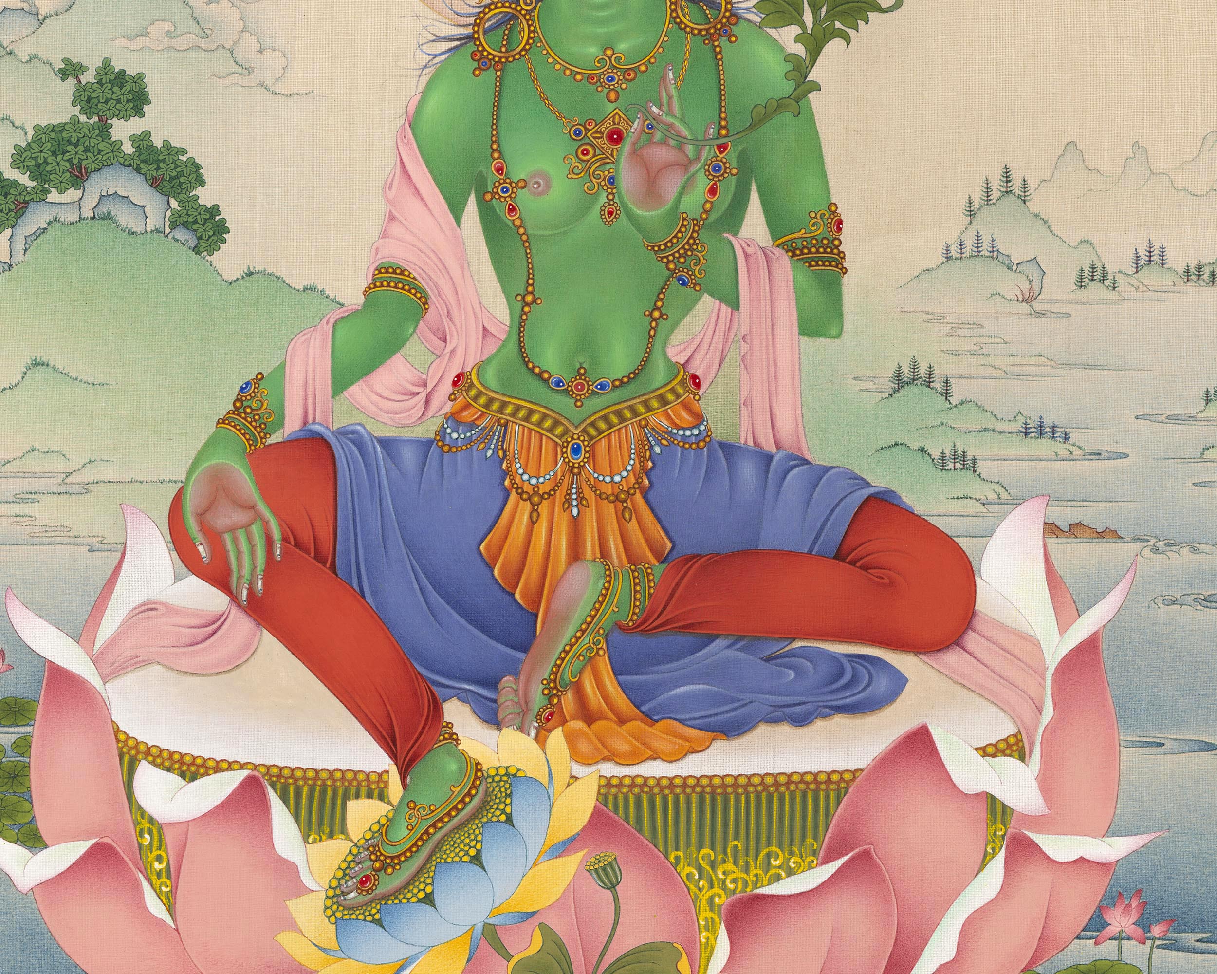 Green Tara Mantra Practice Giclee Print | Himalayan Tibetan Thangka Print Of Mother Tara
