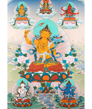 5 Manjushree Thangka | Hand Painted Tibetan Art | Manjushri Painting