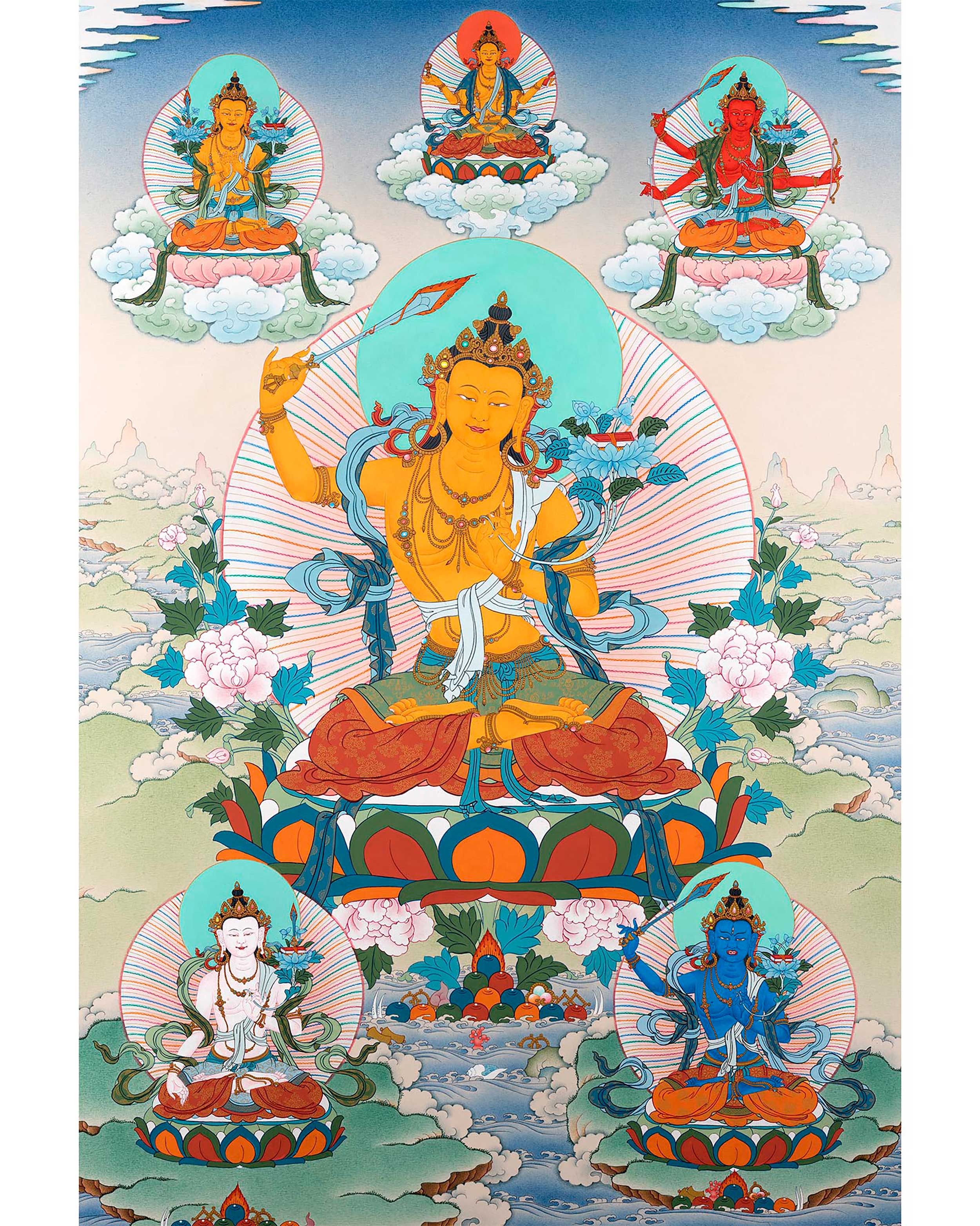5 Manjushree Thangka | Hand Painted Tibetan Art | Manjushri Painting