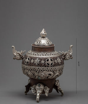 Antique Incense Burner | Buddist Ritual Items | Silver-plated Burner