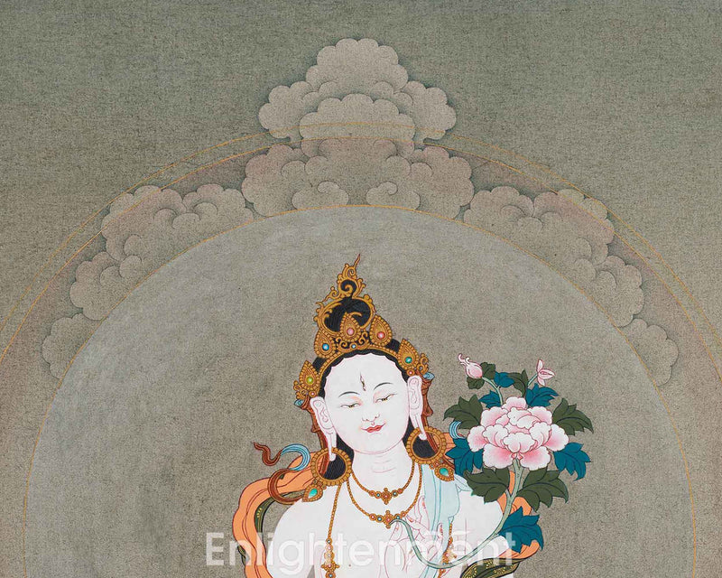 Graceful White Tara Thangka | Hand-Painted Traditional Tibetan Art | nvoking Divine Feminine Blessing