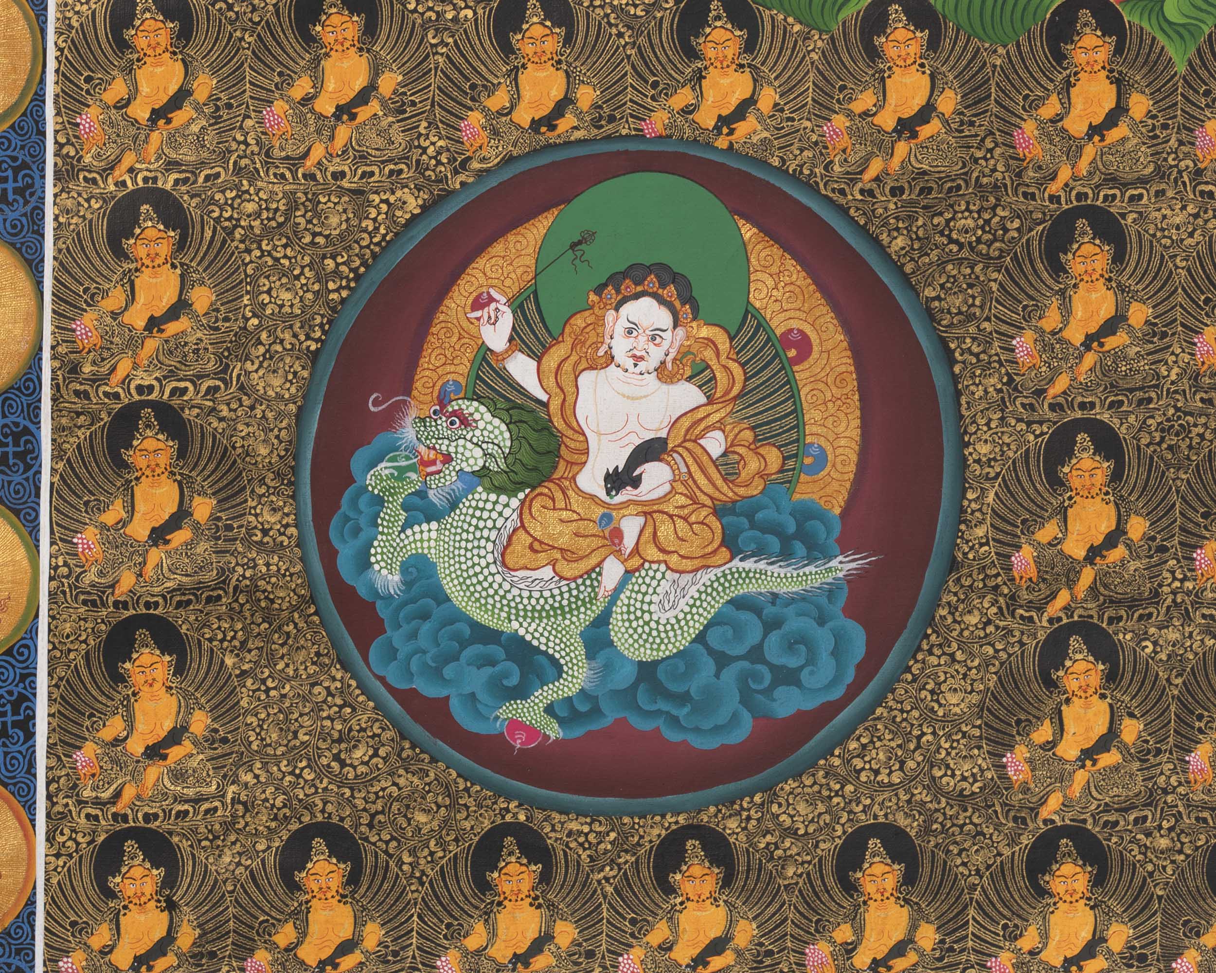 Dzambala Yellow Thangka  |  Traditional Tibetan Art | Wall Decors