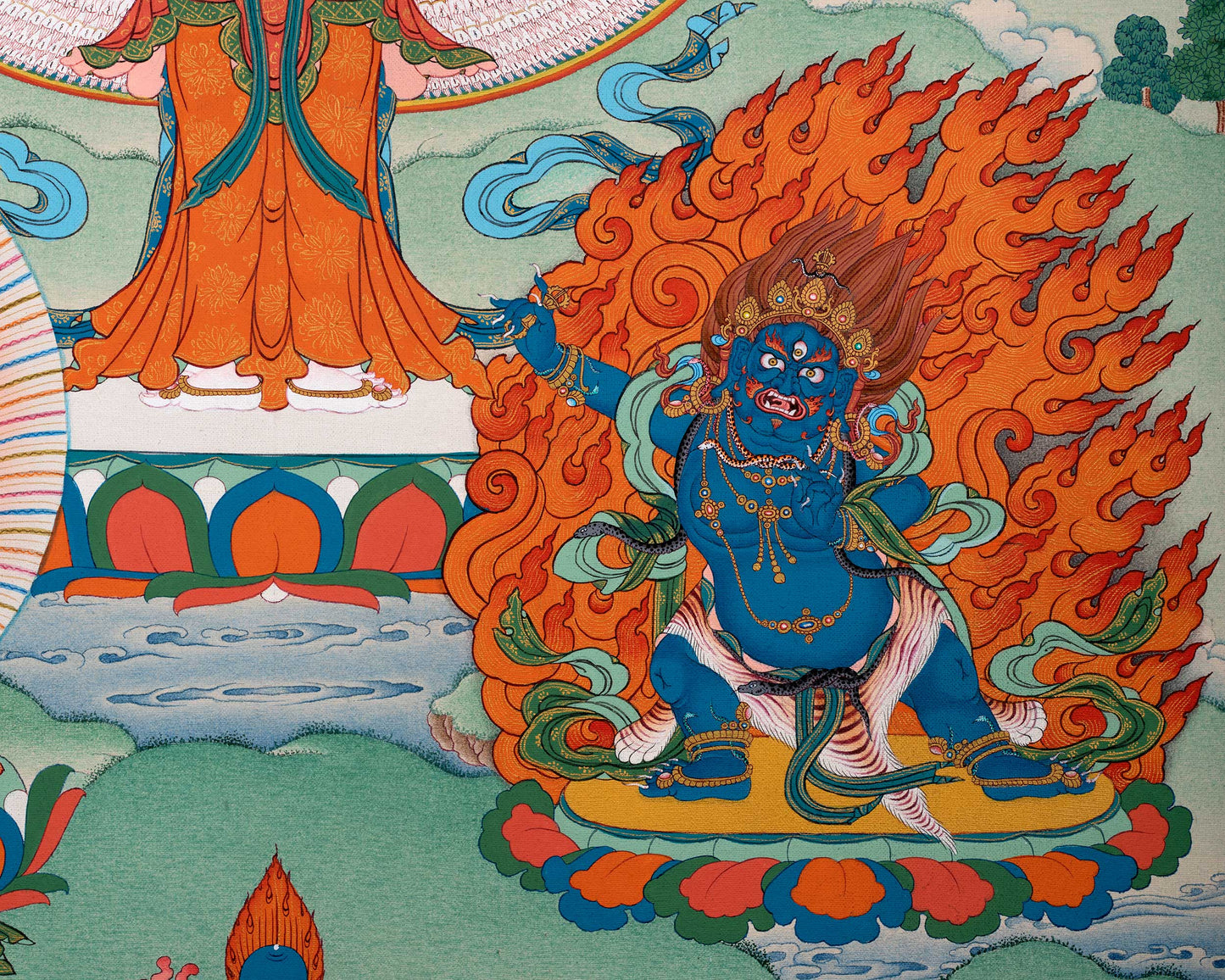 1000 Armed Chenrezig With Manjushri, Vajrapani and Amitabha | Thangka Print