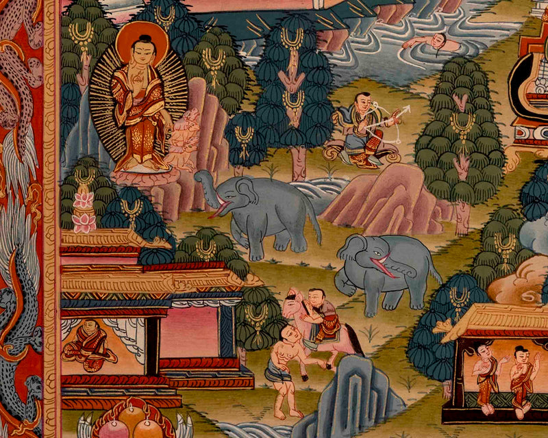 Life Story Of Shakyamuni Buddha | Traditional Tibetan Thangka | Wall Decors