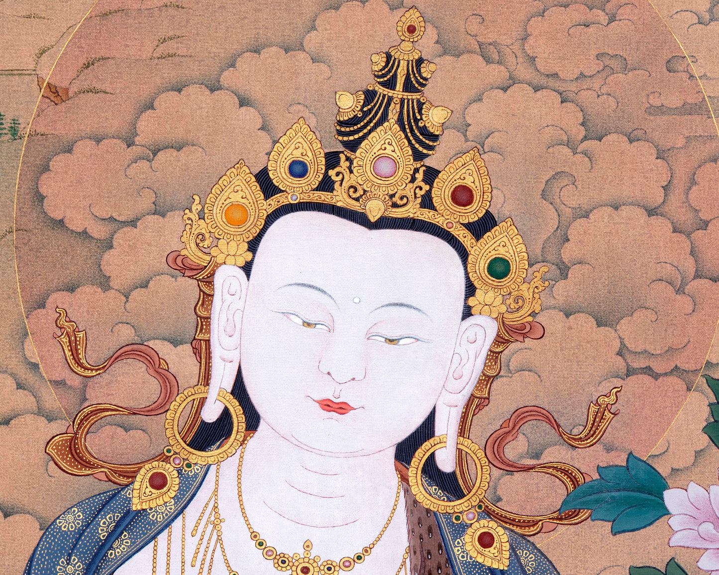 Chenrezig With Amitabha | Buddhist Thangka Print | Bodhisattva Art